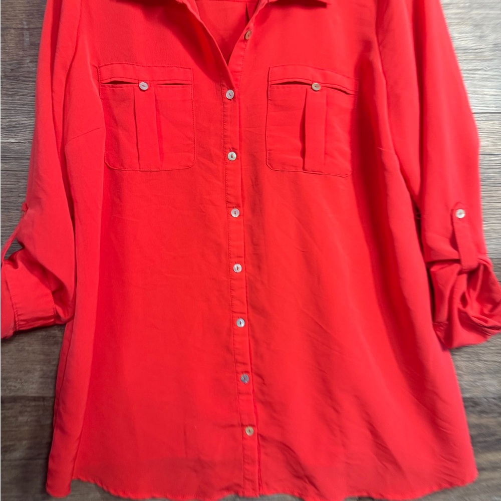 Oh Baby by Motherhood Bright Red Button-Down Shirt - Picture 2 of 6
